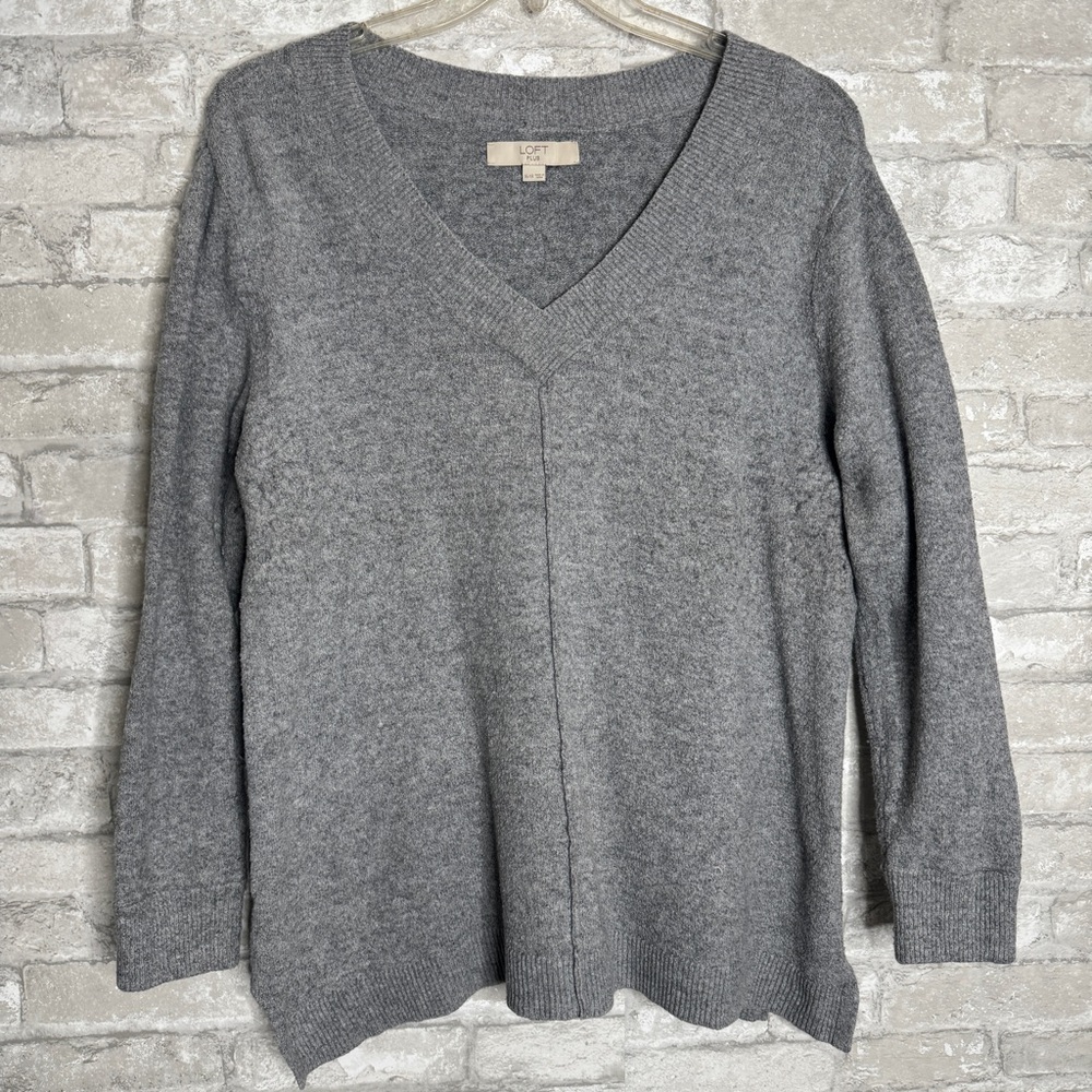 Loft Grey V neck sweater with a relaxed fit